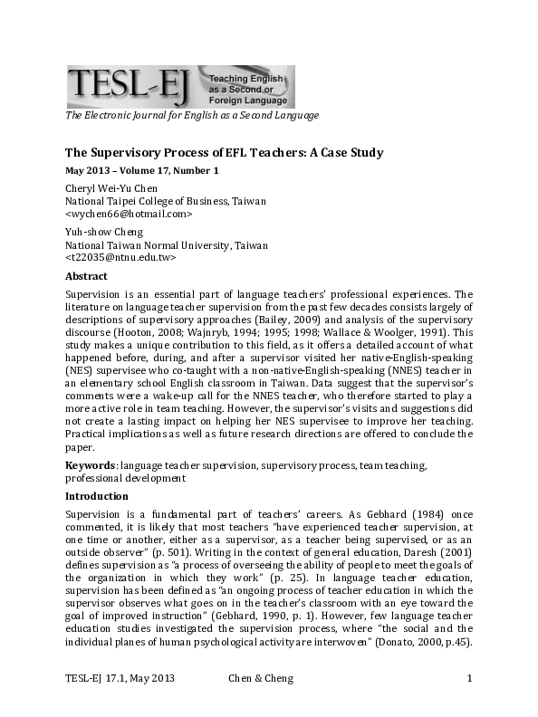 (PDF) The Supervisory Process of EFL Teachers: A Case Study