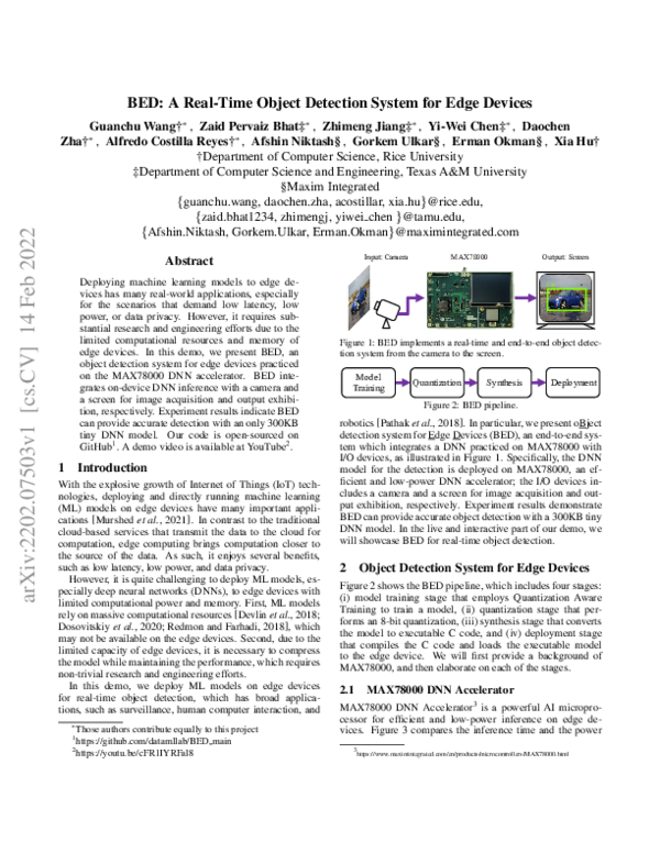 (PDF) BED: A Real-Time Object Detection System for Edge Devices