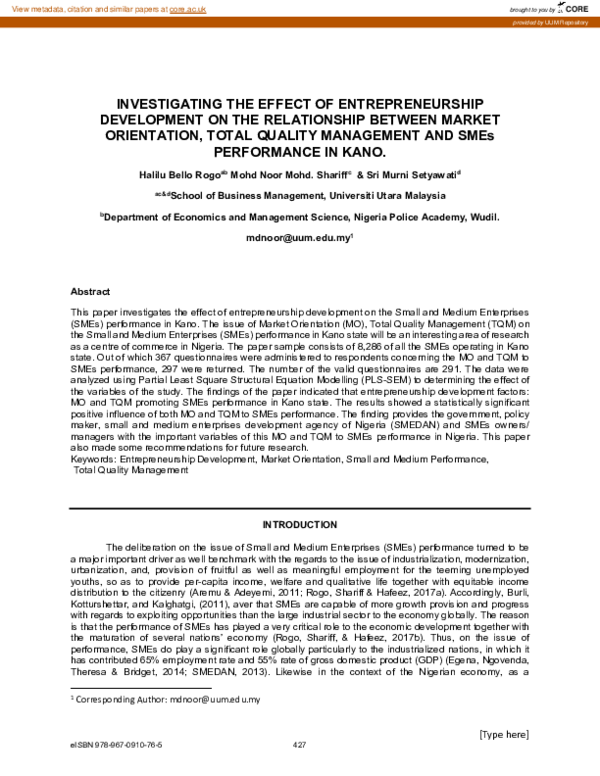 (PDF) Investigating the Effect of Entrepreneurship Development on the ...
