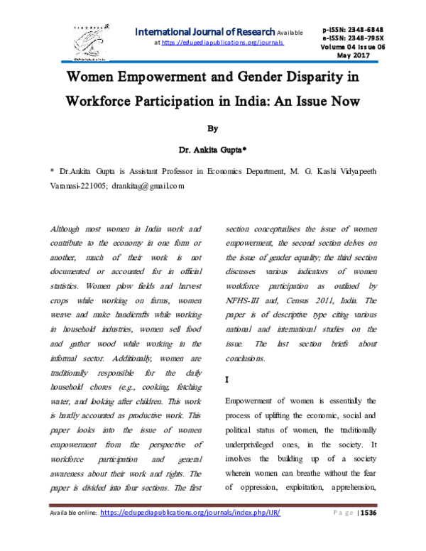 (PDF) Women Empowerment and Gender Disparity in Workforce Participation ...