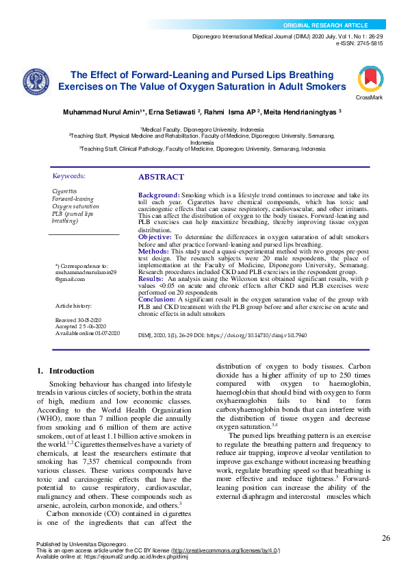 (PDF) The Effect of Forward Leaning and Pursed Lips Breathing Exercises ...