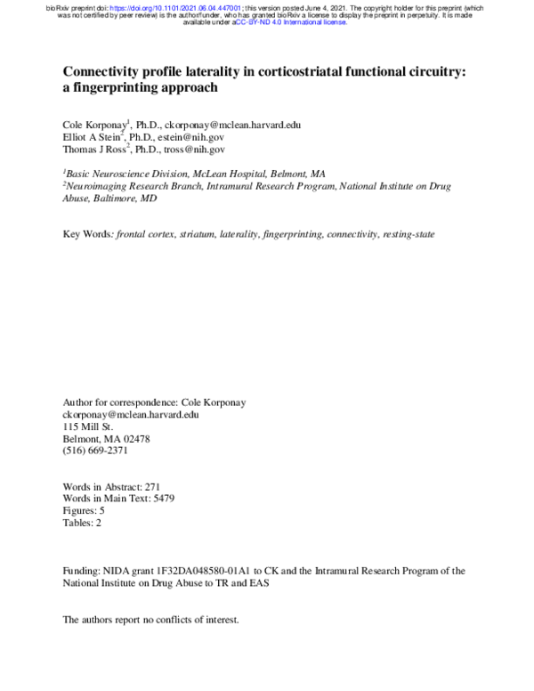 (PDF) Connectivity profile laterality in corticostriatal functional ...