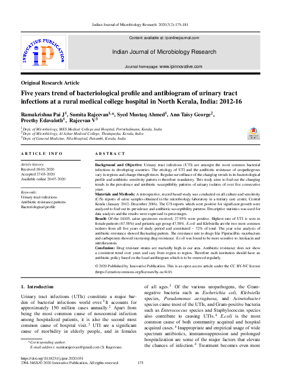(PDF) Five years trend of bacteriological profile and antibiogram of ...