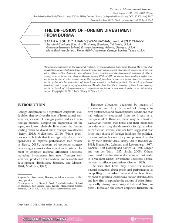 (PDF) The diffusion of foreign divestment from Burma