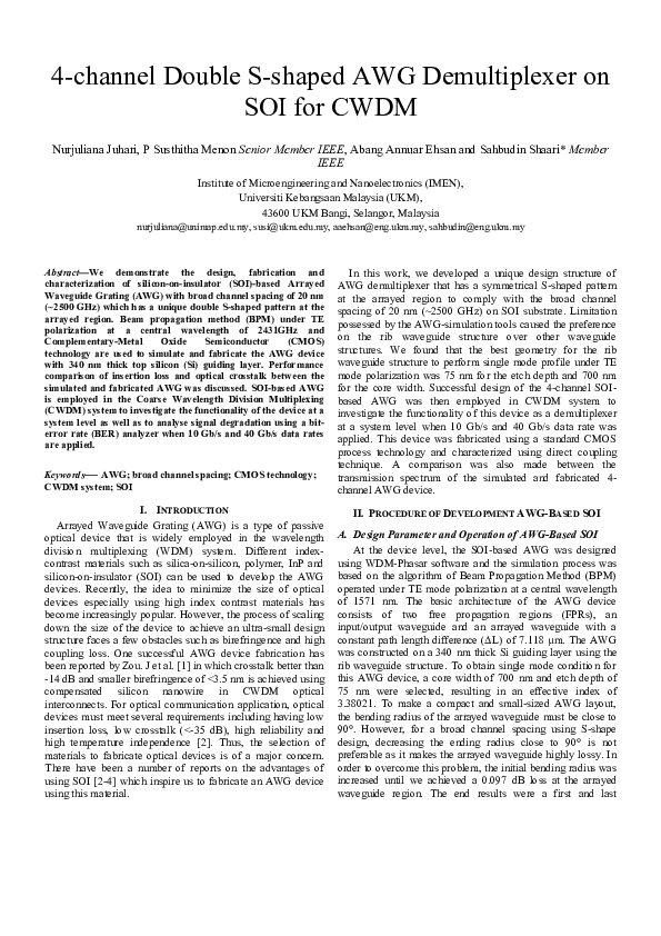 (PDF) 4-Channel double S-shaped AWG demultiplexer on SOI for CWDM
