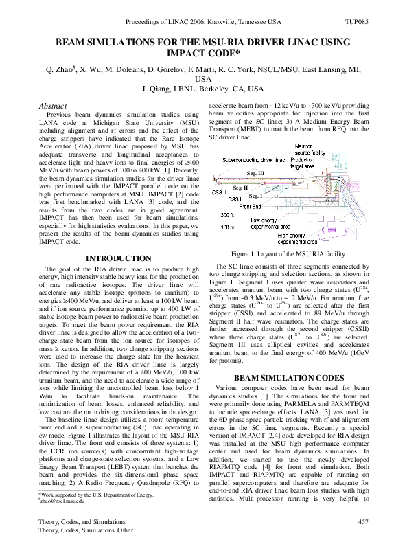 (PDF) Beam Simulations for the Msu-Ria Driver Linac Using Impact Code