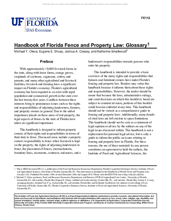 (PDF) Handbook of Florida Fence and Property Law: Glossary