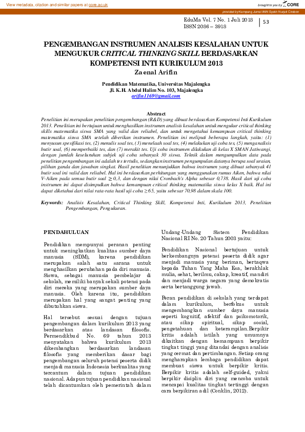 (PDF) Pengembangan Instrumen Analisis Kesalahan Untuk Mengukur Critical ...