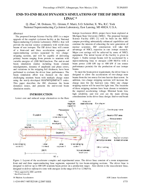 (PDF) End-to-end beam dynamics simulations of the isf driver linac