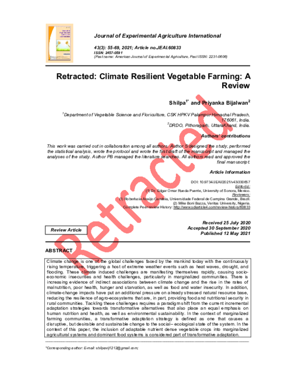 (PDF) Climate Resilient Vegetable Farming: A Review