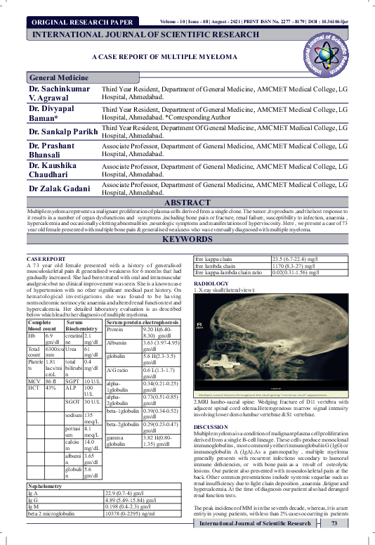 (PDF) A Case Report of Multiple Myeloma