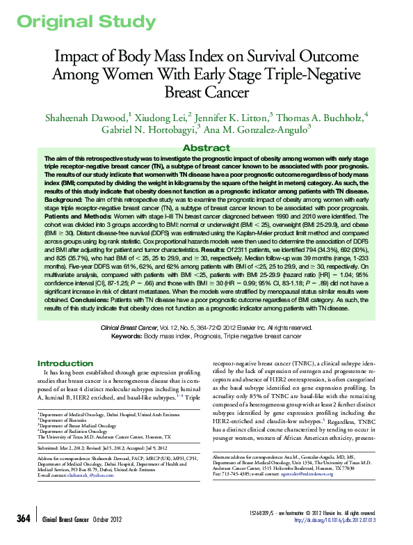 (PDF) Impact of Body Mass Index on Survival Outcome Among Women With ...