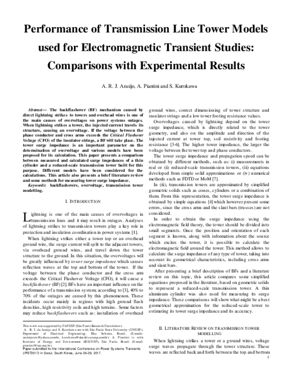 (PDF) Performance of Transmission Line Tower Models used for ...