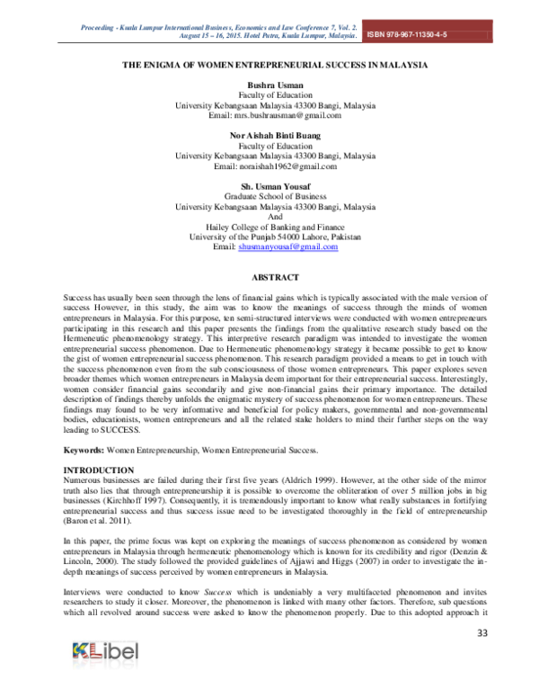 (PDF) The Enigma of Women Entrepreneurial Success in Malaysia