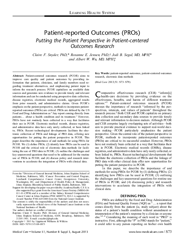 (PDF) Patient-reported Outcomes (PROs)