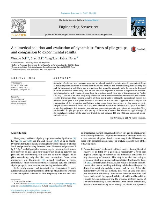 (PDF) A numerical solution and evaluation of dynamic stiffness of pile ...