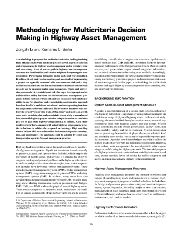 (PDF) Methodology for Multicriteria Decision Making in Highway Asset ...