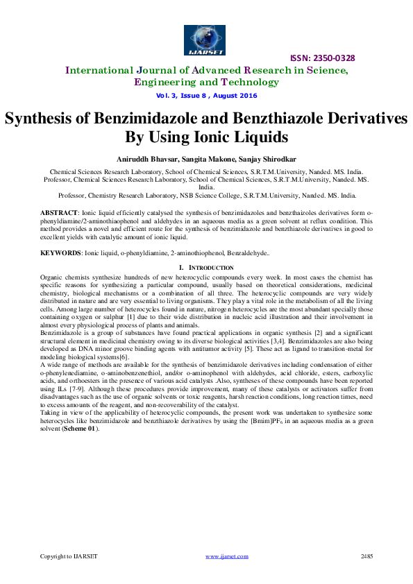 (PDF) Synthesis of Benzimidazole and Benzthiazole Derivatives By Using ...