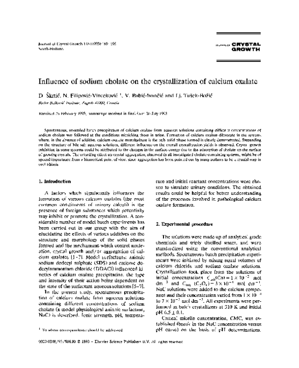 (PDF) Influence of sodium cholate on the crystallization of calcium oxalate