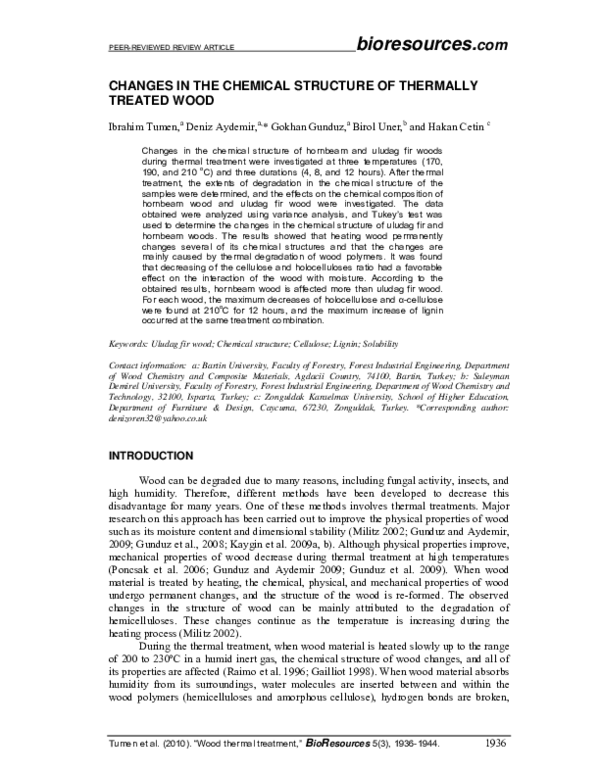 (PDF) Changes in the chemical structure of thermally treated wood