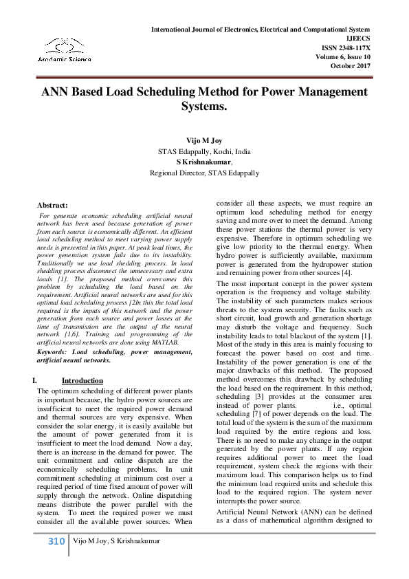 (PDF) ANN Based Load Scheduling Method for Power Management Systems