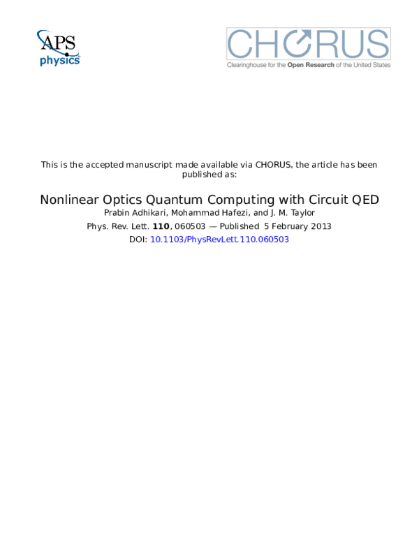 (PDF) Nonlinear Optics Quantum Computing with Circuit QED