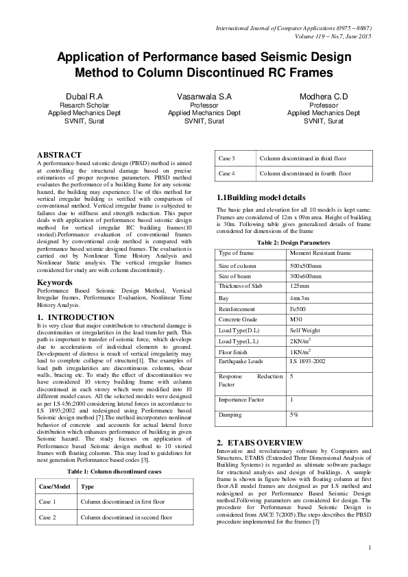 (PDF) Application of Performance based Seismic Design Method to Column ...