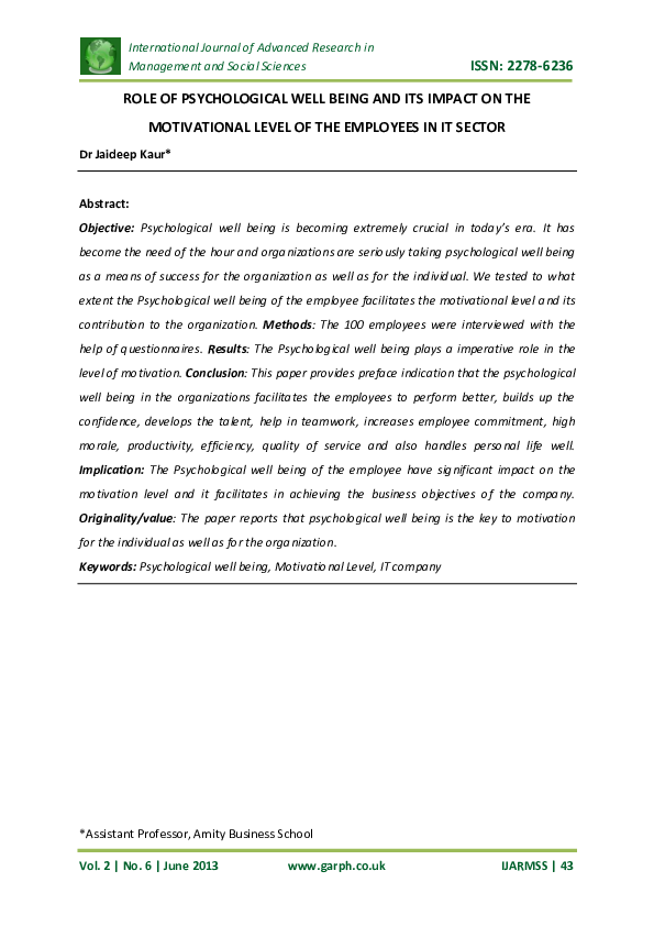 (PDF) Role of Psychological Well Being and Its Impact on the ...