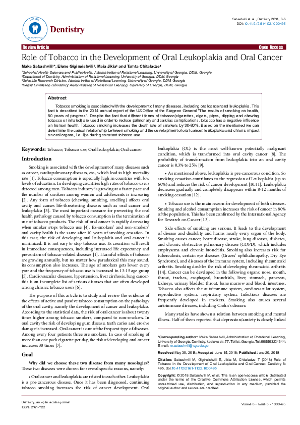 (PDF) Role of Tobacco in the Development of Oral Leukoplakia and Oral ...