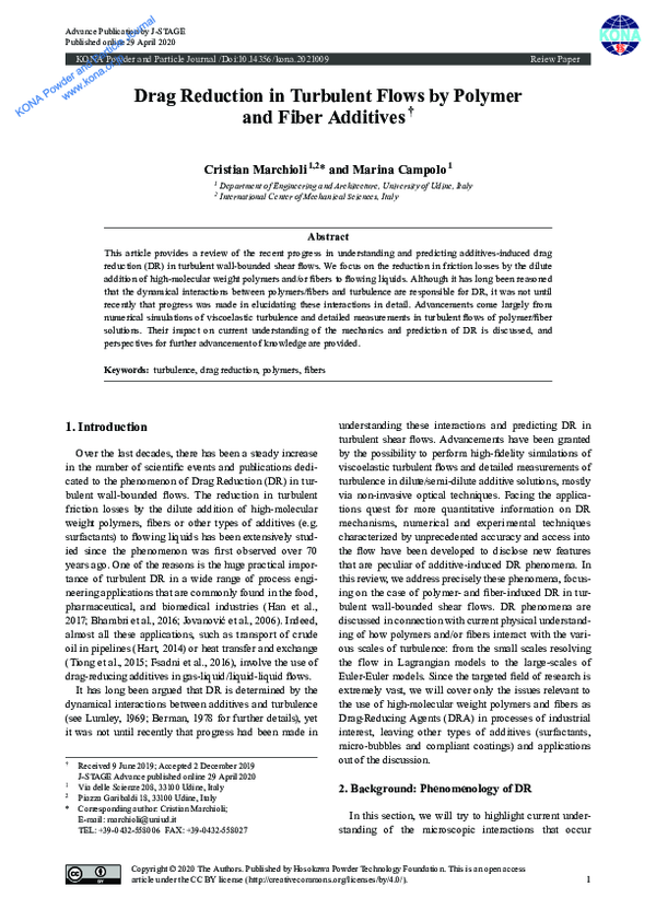 (PDF) Drag Reduction in Turbulent Flows by Polymer and Fiber Additives