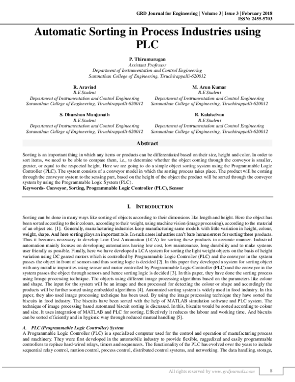 (PDF) Automatic Sorting in Process Industries using PLC