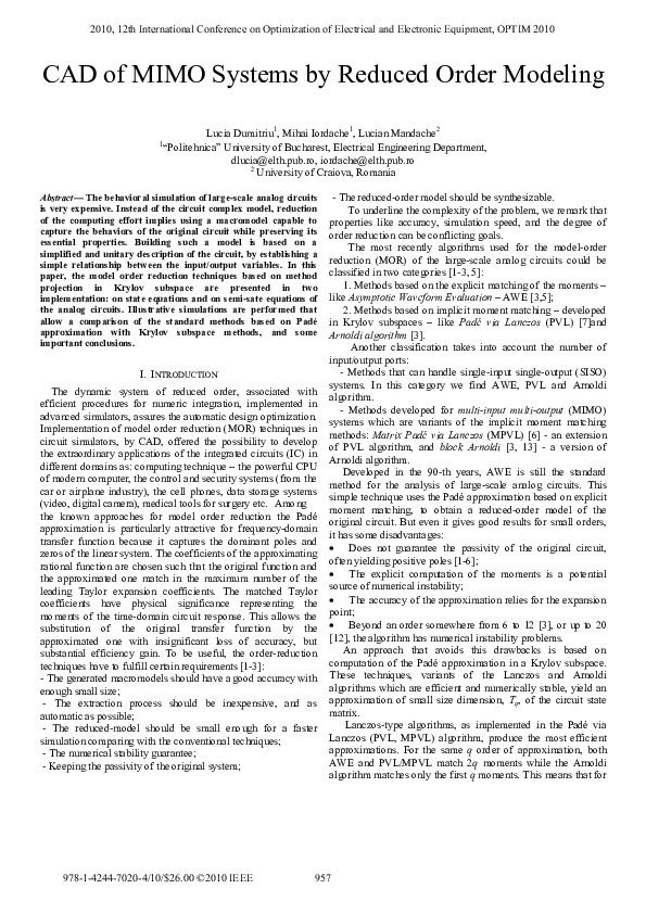 (PDF) CAD of MIMO systems by reduced order modeling