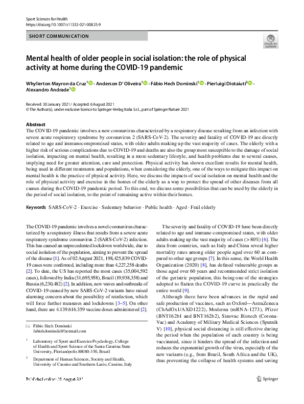 (PDF) Mental health of older people in social isolation: the role of ...