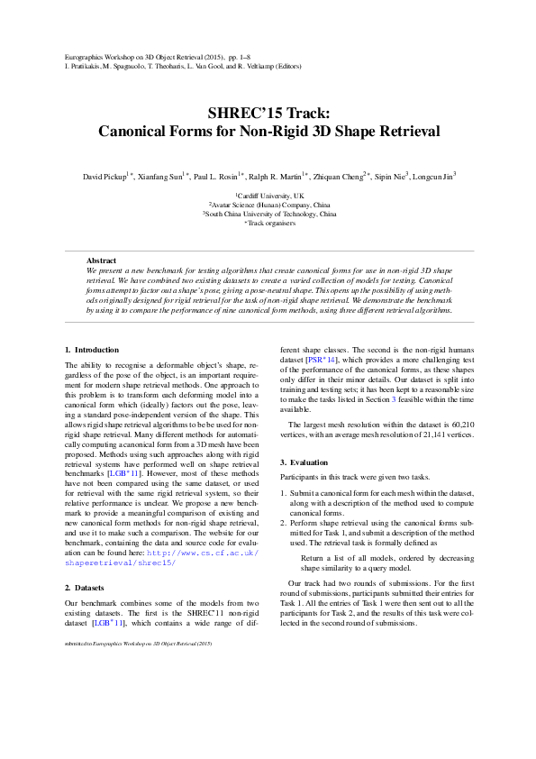 (PDF) SHREC'15 Track: Canonical Forms for Non-Rigid 3D Shape Retrieval