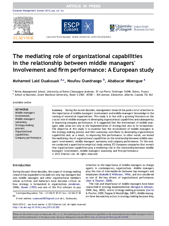 (PDF) The mediating role of organizational capabilities in the ...