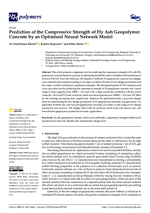 (PDF) Prediction of the Compressive Strength of Fly Ash Geopolymer ...