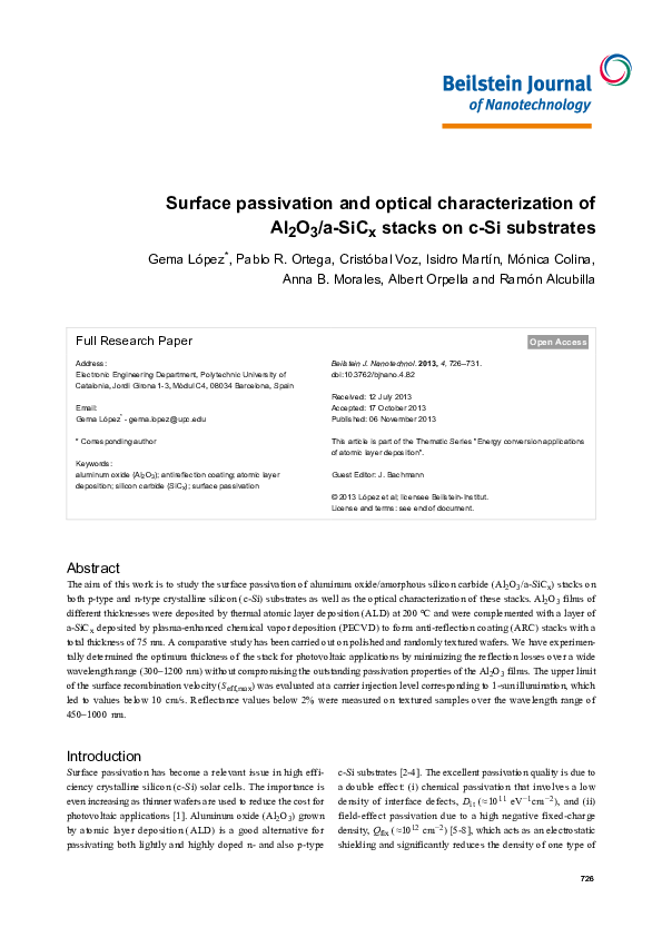 (PDF) Surface passivation and optical characterization of Al 2 O 3 /a ...