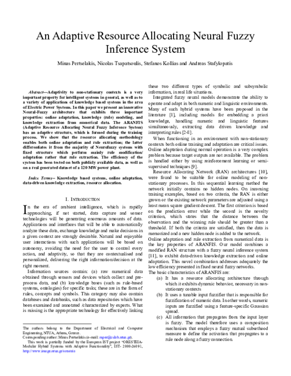 (PDF) An Adaptive resource allocating neural fuzzy inference system