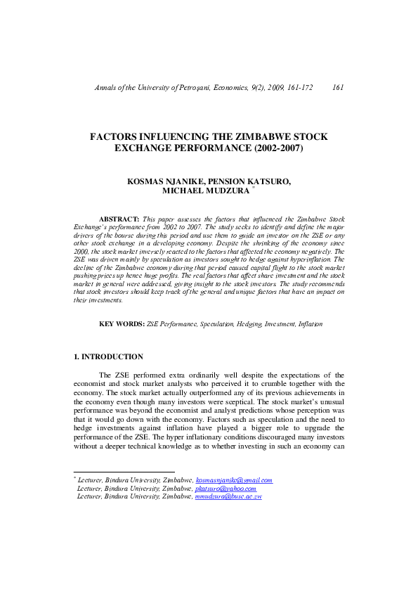 Factors Influencing the Zimbabwe Stock Exchange Performance (2002-2007)