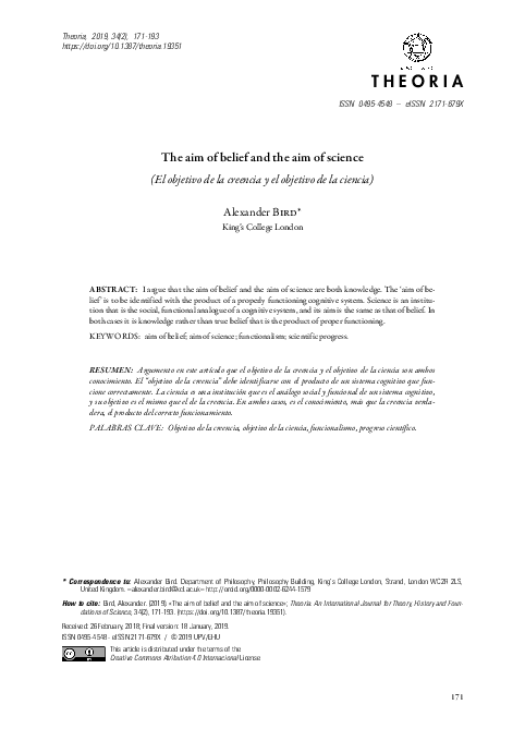 (PDF) The aim of belief and the aim of science