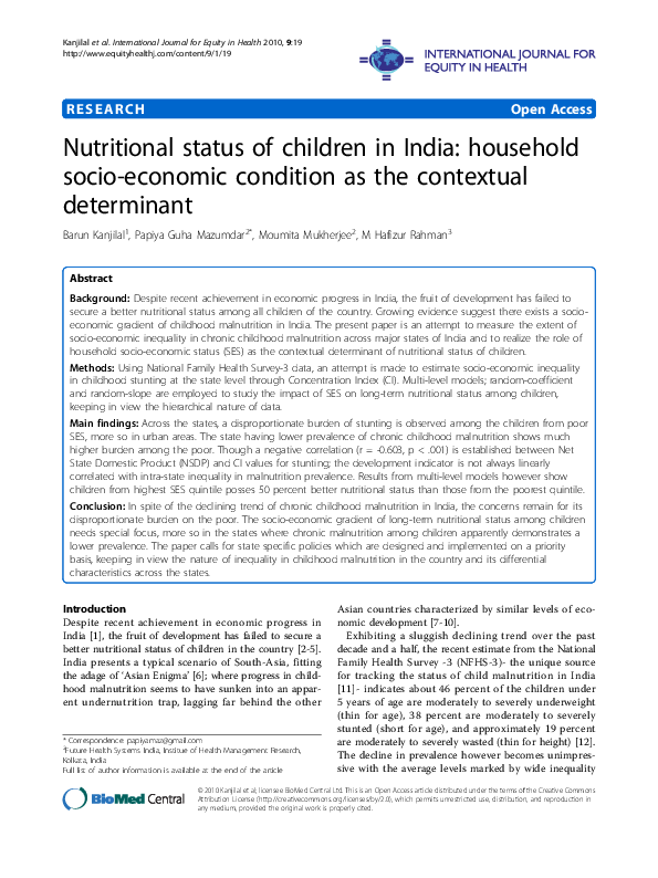 (PDF) Nutritional status of children in India: household socio-economic ...