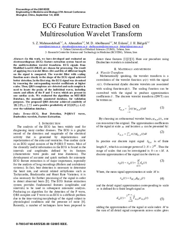 (PDF) ECG Feature Extraction Based on Multiresolution Wavelet Transform