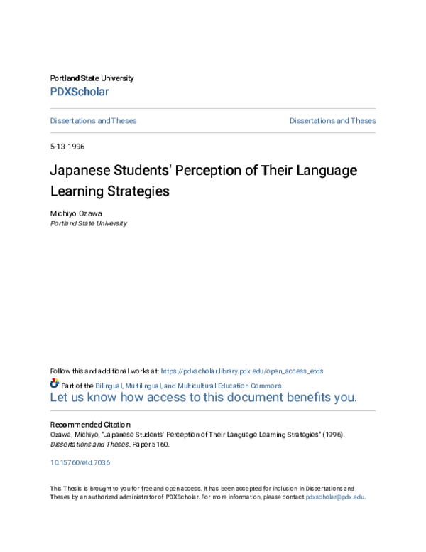 (PDF) Language Learning Strategies Used By Japanese University Students