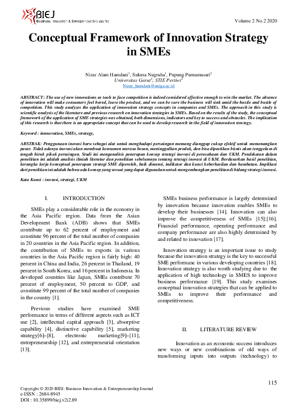 (PDF) Conceptual Framework of Innovation Strategy in SMEs