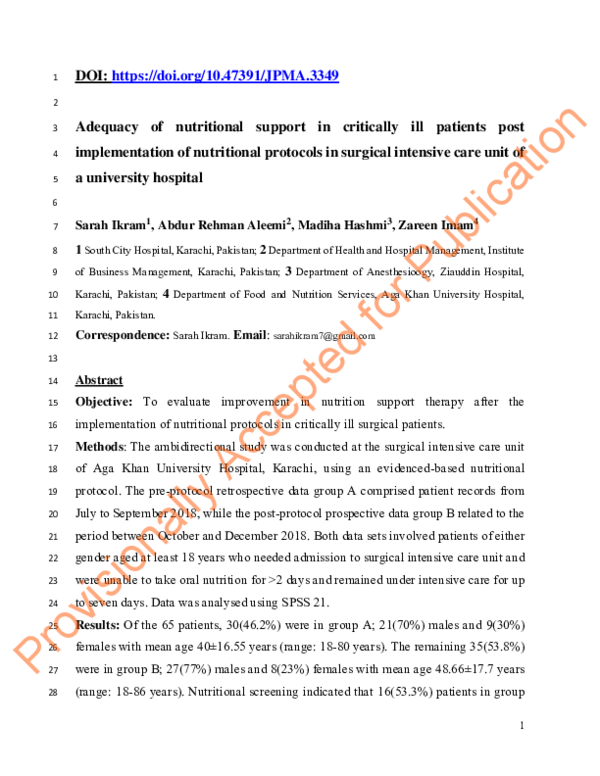 (PDF) Adequacy of nutritional support in critically ill patients post ...