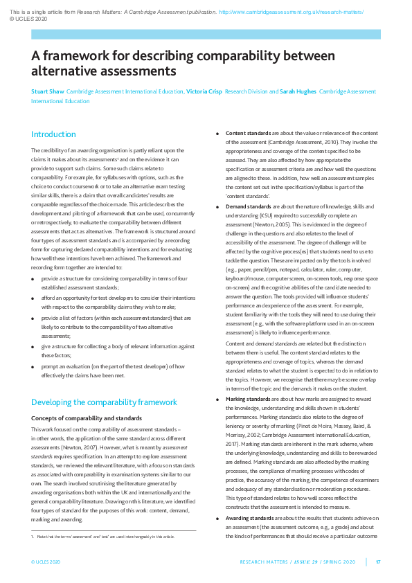 (PDF) A framework for describing comparability between alternative ...