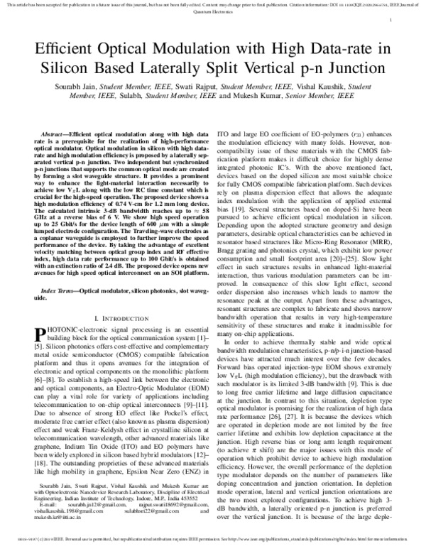 (PDF) Efficient Optical Modulation with High Data-rate in Silicon Based ...