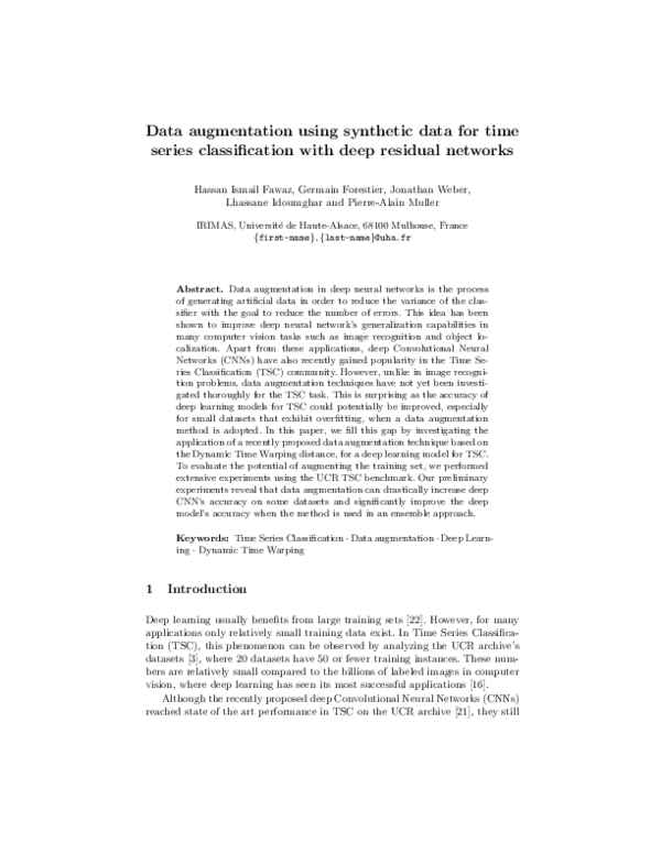 (PDF) Data augmentation using synthetic data for time series ...