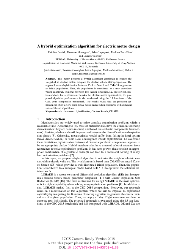 (PDF) A Hybrid Optimization Algorithm for Electric Motor Design