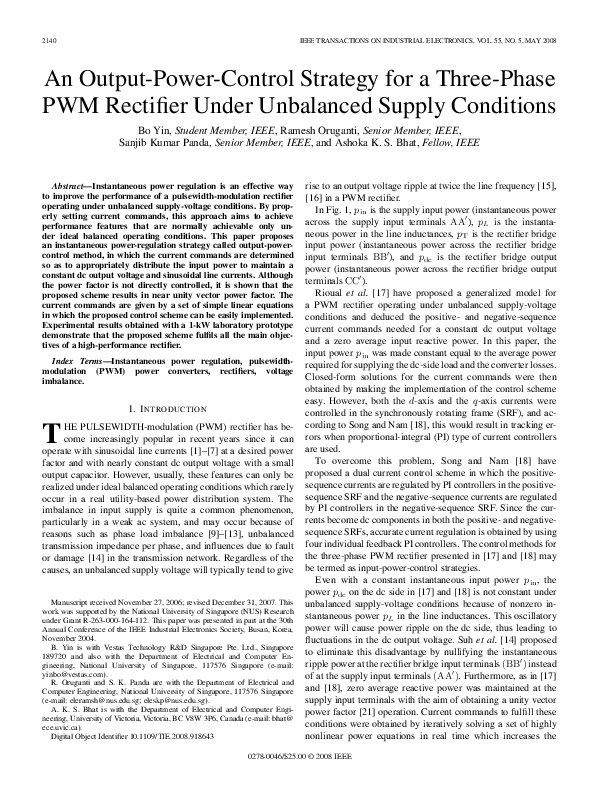 (PDF) An Output-Power-Control Strategy for a Three-Phase PWM Rectifier ...